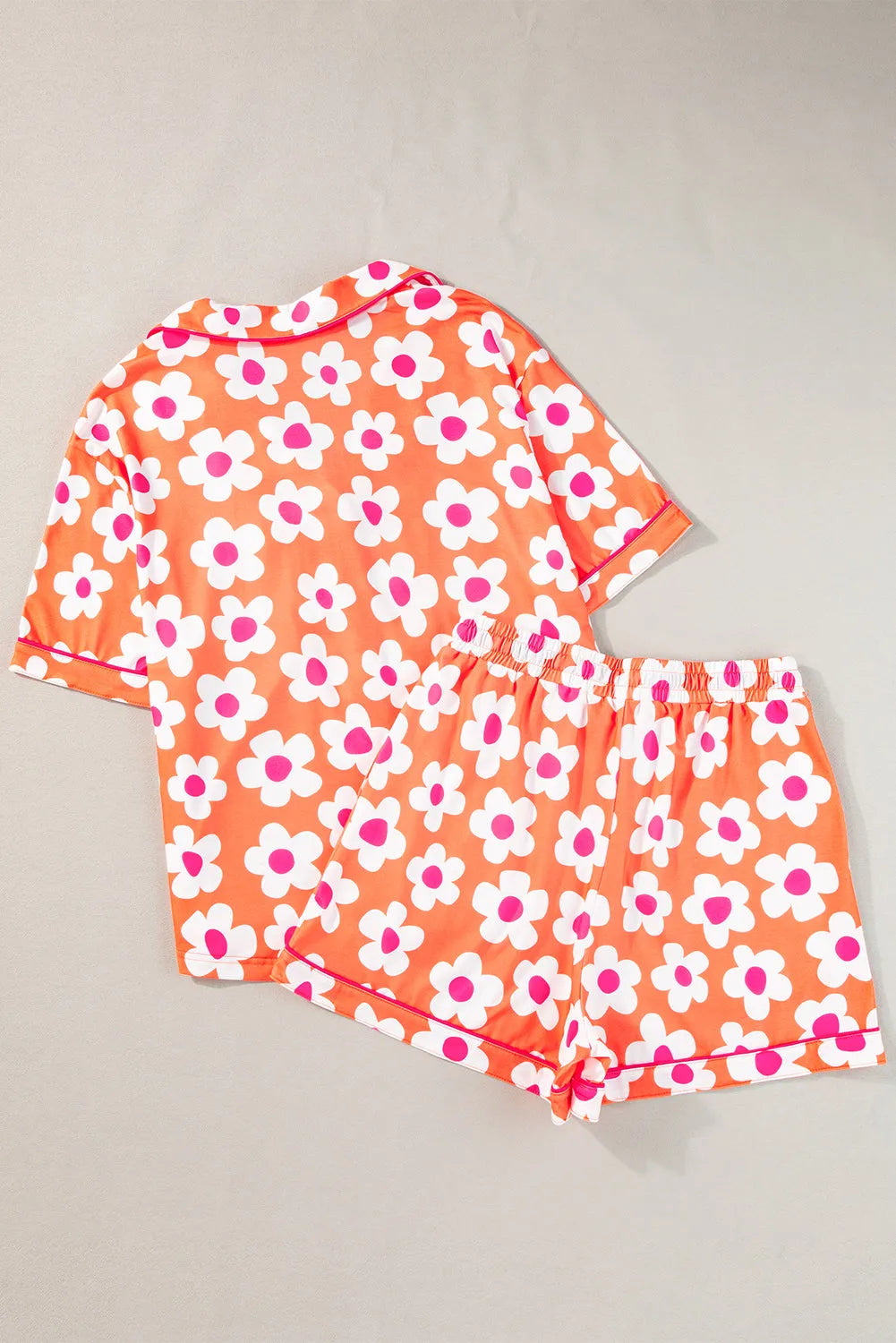Orange Flower Print Short Sleeve Shirt Pajamas Set Loungewear & Sleepwear/Sleepwear - Tophatter Daily Deals