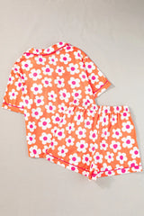 Orange Flower Print Short Sleeve Shirt Pajamas Set Loungewear & Sleepwear/Sleepwear - Tophatter Daily Deals