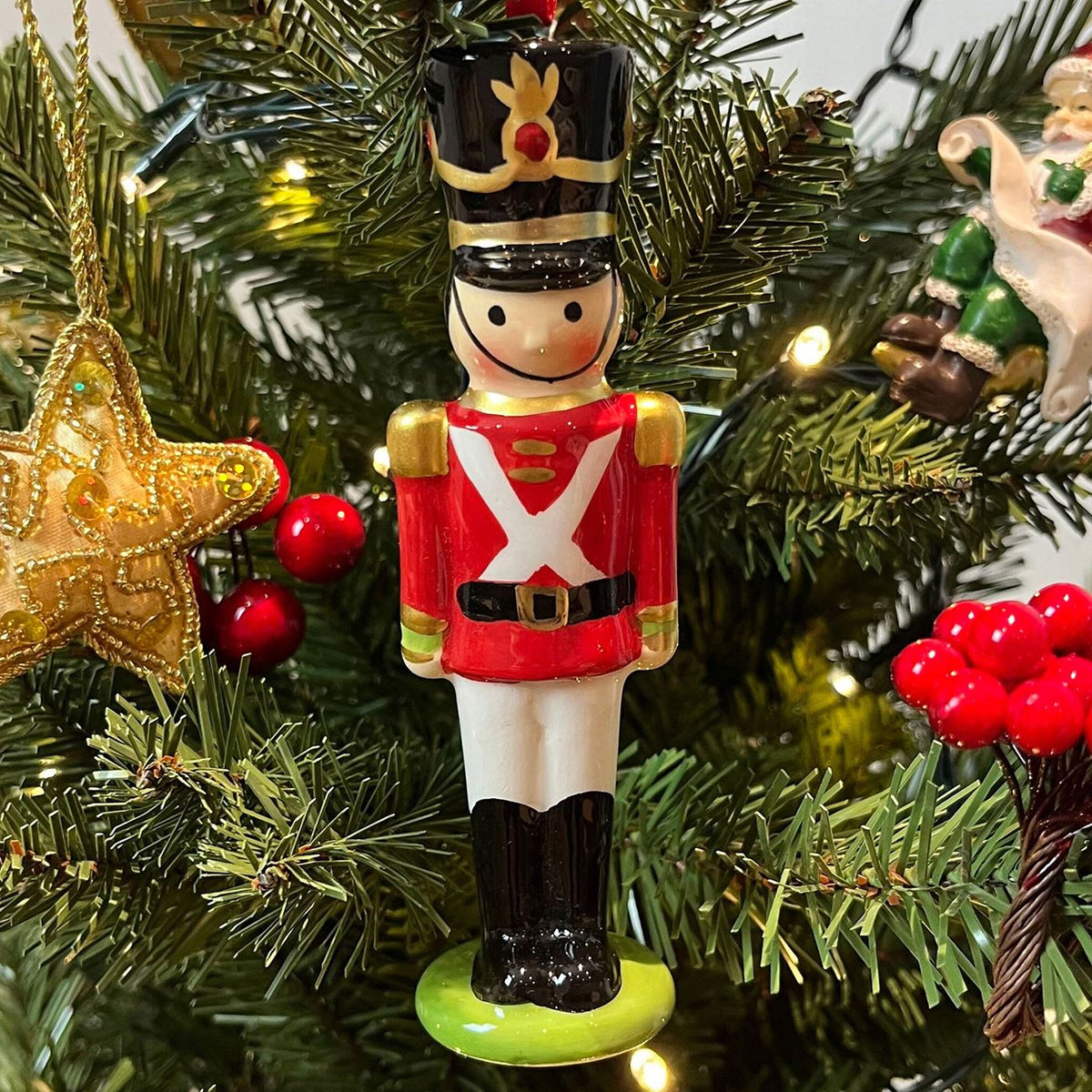 Toy Soldier Christmas Bauble | Red Soldier Ceramic Hanging Tree Ornament - 13cm Baubles - Tophatter Daily Deals