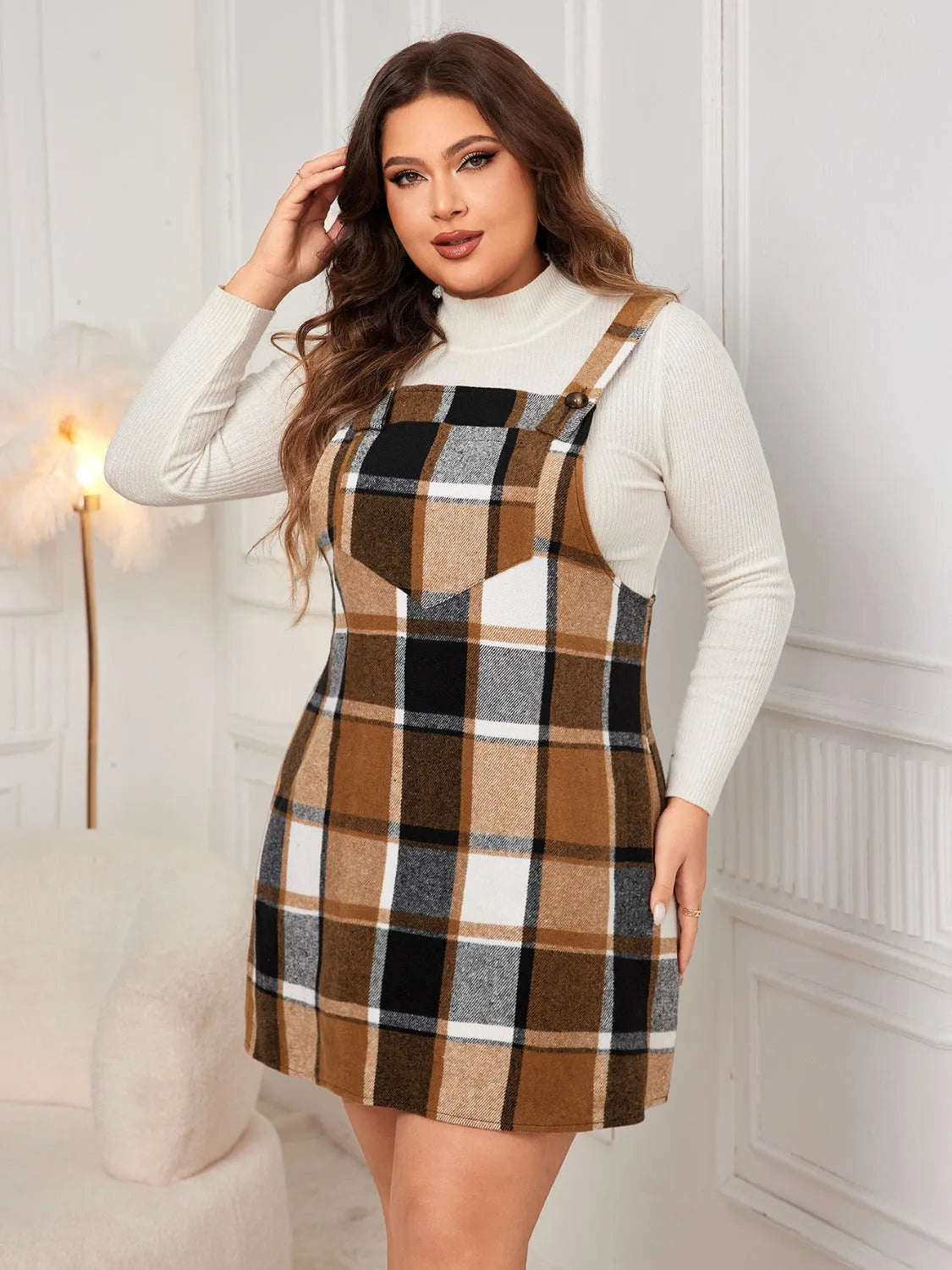 Plus Size Plaid Wide Strap Overall Dress Casual Dresses - Tophatter Daily Deals