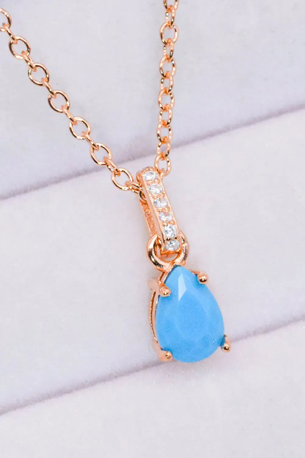 Teardrop Turquoise 4-Prong Pendant Necklace Rose Gold One Size Necklaces - Tophatter Daily Deals