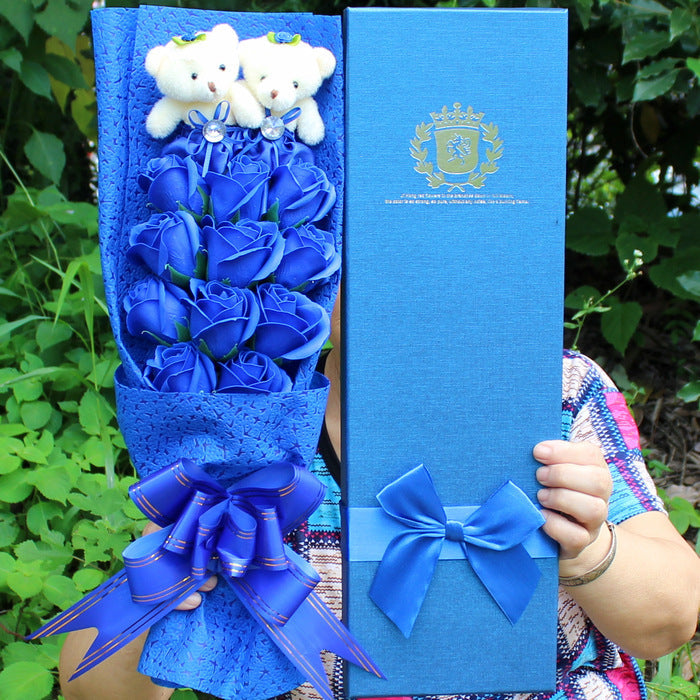 Bear Soap Flower Cartoon Flower Bundle Gift Box Blue 0 - Tophatter Daily Deals