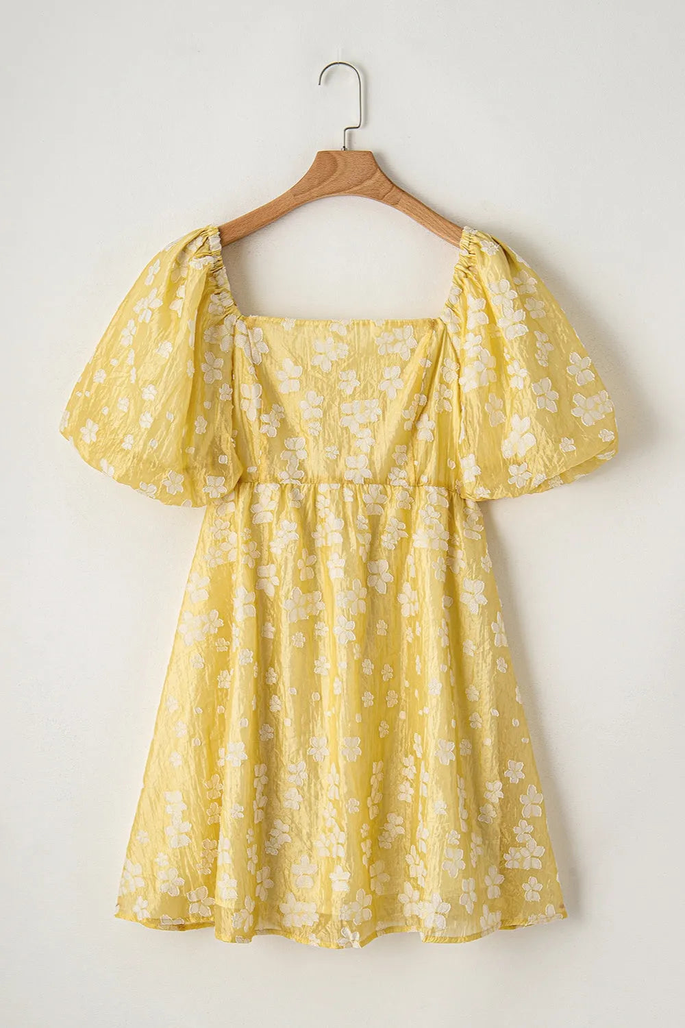 Printed Square Neck Puff Sleeve Mini Dress Light Yellow Casual Dresses - Tophatter Daily Deals