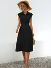 Button Up Cap Sleeve Midi Dress Black Casual Dresses - Tophatter Daily Deals