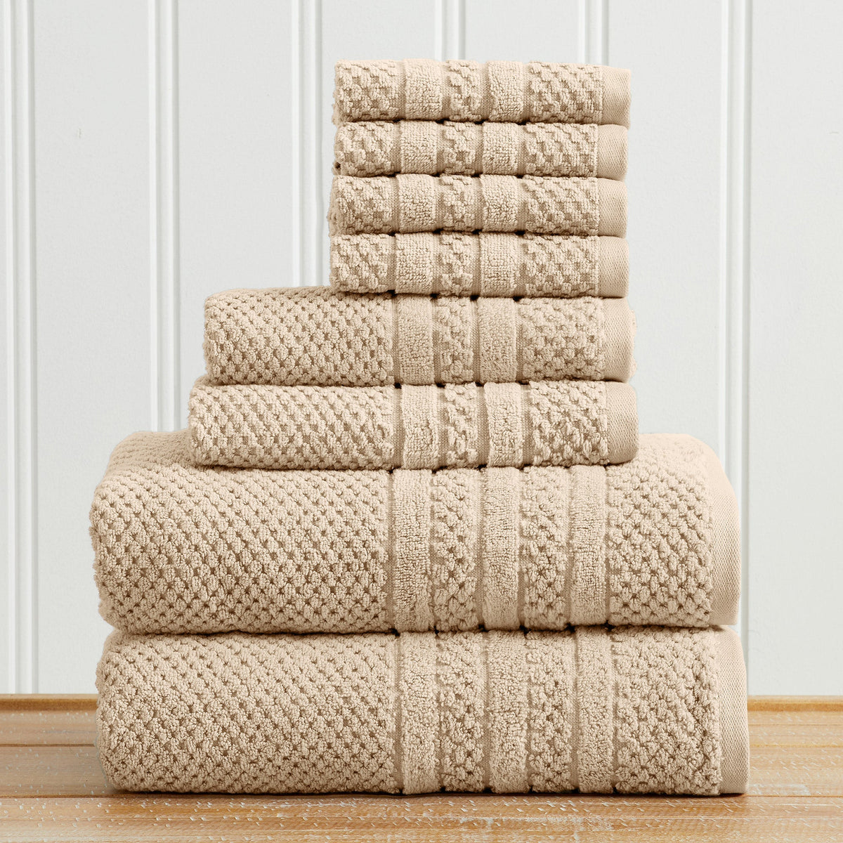 100% Cotton Checkered Jacquard Bath Towel Set - Giuliana Collection 8 Piece Set Sandstone Bath - Tophatter Daily Deals