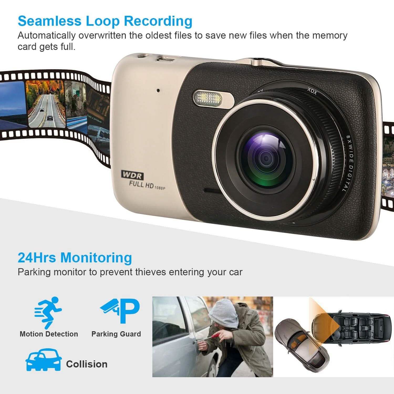 FHD 1080P Dash Cam 4" Screen Dual Cameras Automotive - Tophatter Daily Deals