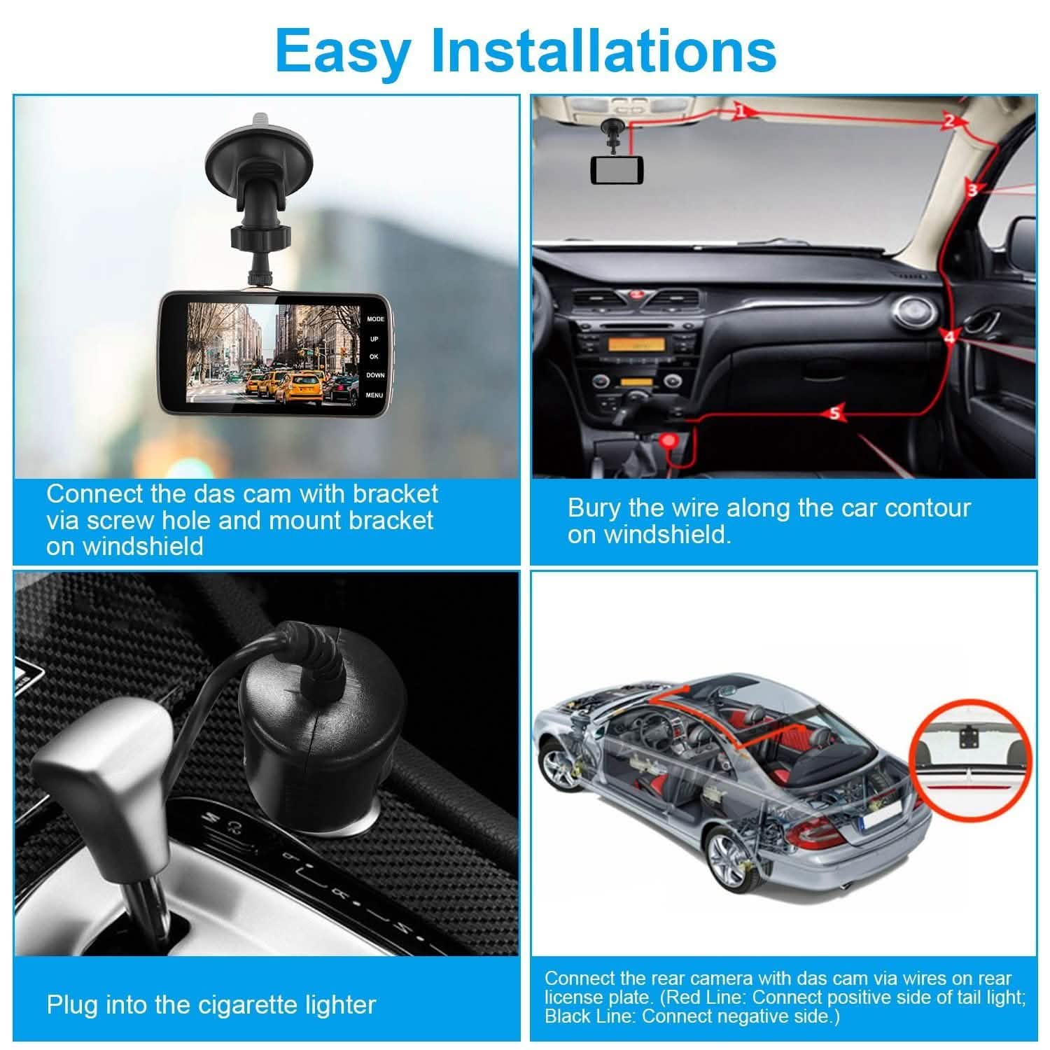 FHD 1080P Dash Cam 4" Screen Dual Cameras Automotive - Tophatter Daily Deals