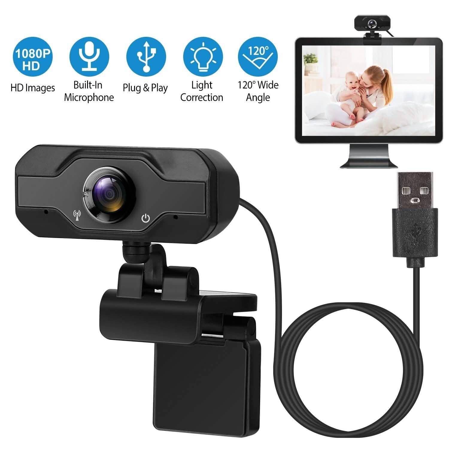 FHD 1080P USB Webcam with 360° Rotatable Clip Computer Accessories - Tophatter Daily Deals