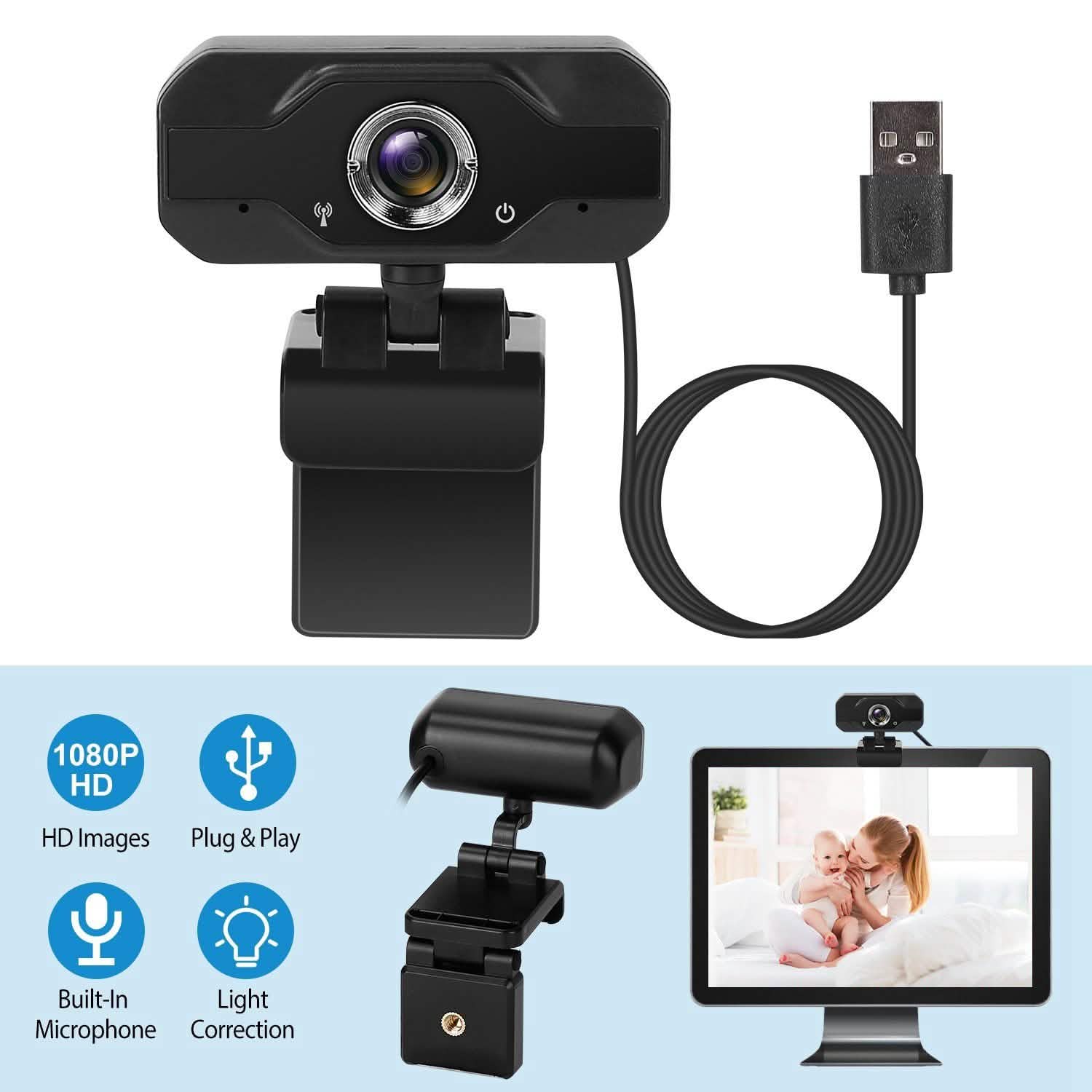 FHD 1080P USB Webcam with 360° Rotatable Clip Computer Accessories - Tophatter Daily Deals
