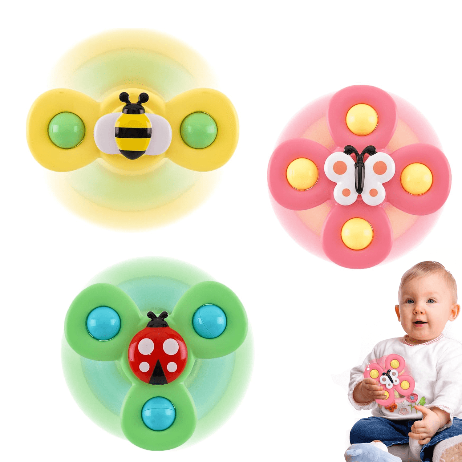 Fidget Spinner Toys - 3 Pcs Suction Cup Spinner Toys Sensory Early Education Bathtub Toy Dining Chairs Birthday Gifts Boy or Girl Baby & Toddler - Tophatter Daily Deals