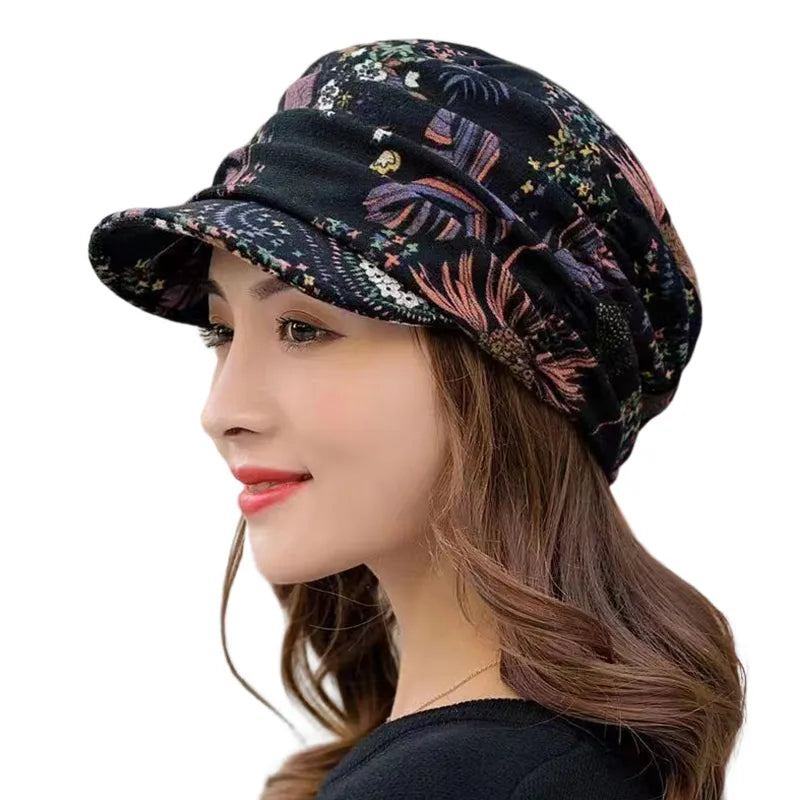 Warm Textured Women’s Winter Cap - Short Brim, Cotton Blend Black - Tophatter Daily Deals