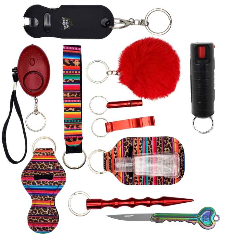 Fight Fobs® Multi Color Leopard Self Defense Key Chain Set Luxe (+Stun Gun+Key Knife) Self-Defense Keychains - Tophatter Daily Deals