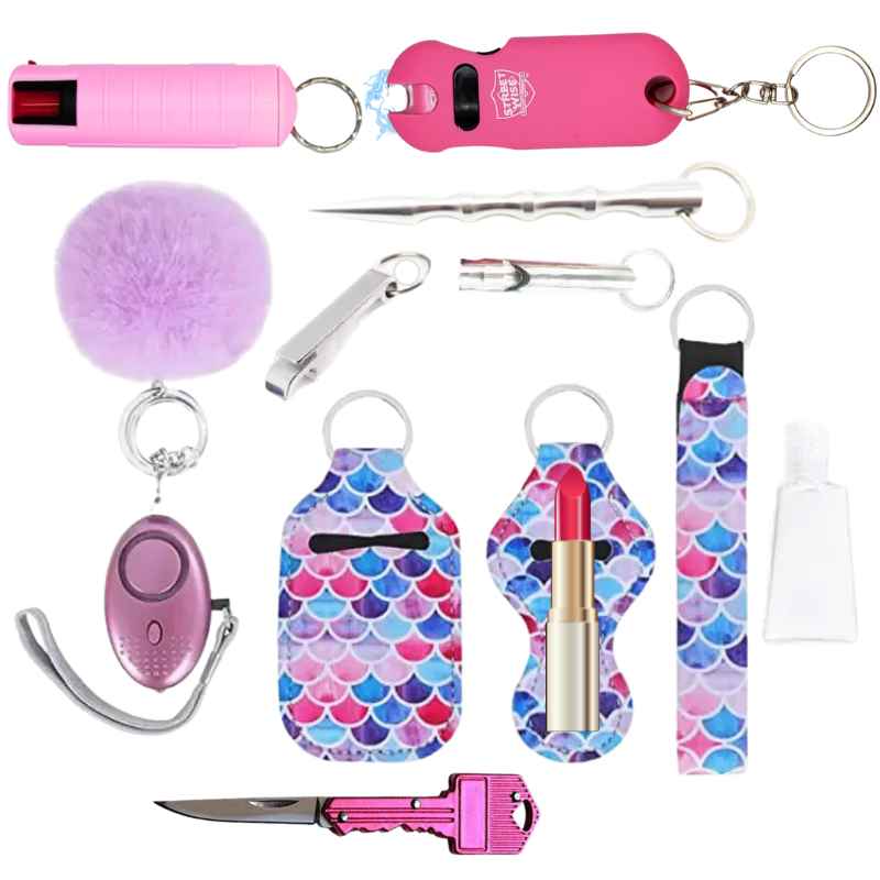 Fight Fobs® Pastel Scales Self Defense Key Chain Gift Set Luxe (+Stun Gun+Key Knife) Self-Defense Keychains - Tophatter Daily Deals