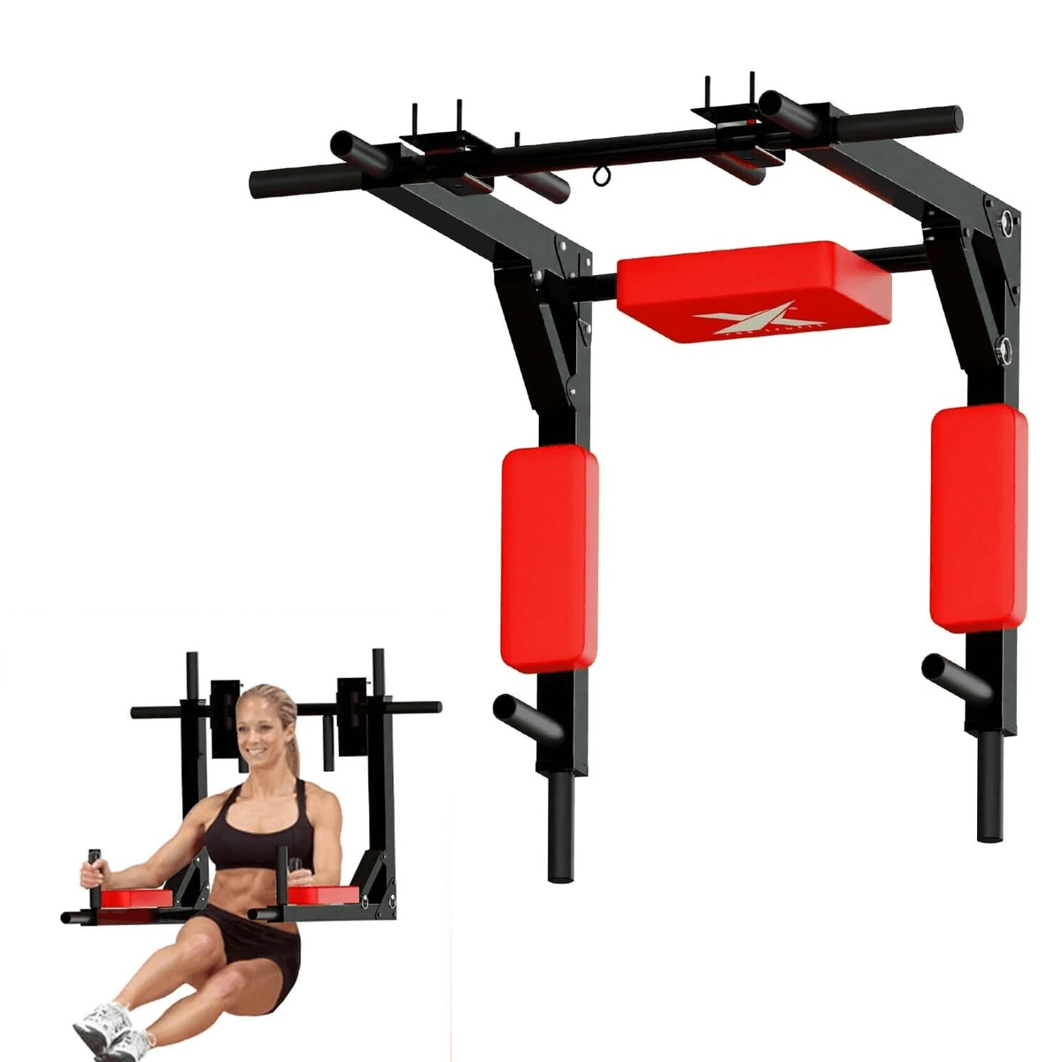 Wall Mounted Pull Up Bar - Multifunctional Wall Mounted Pull Up Bar/Chin Up bar,Dip Station for Indoor Home Gym Workout,Power Tower Set Fitness - Tophatter Daily Deals