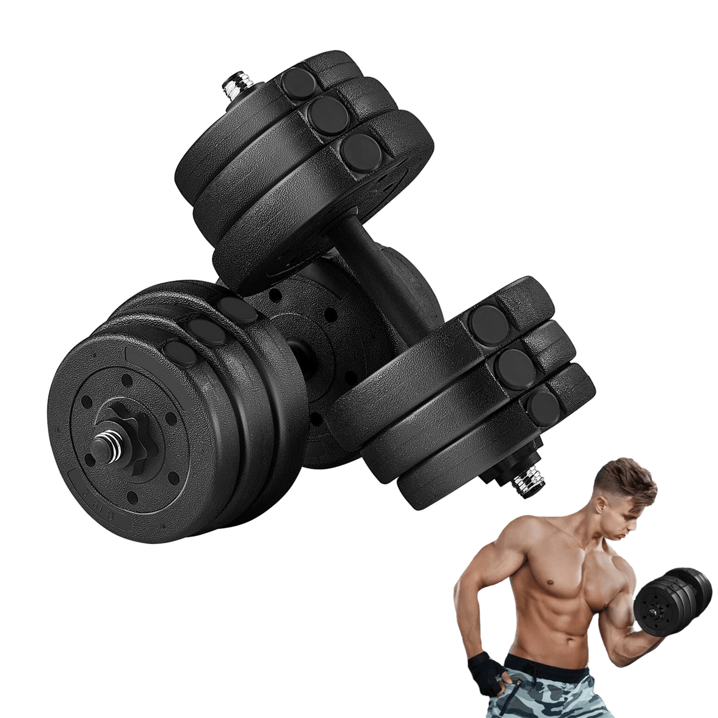 Adjustable Dumbbells and Barbell Set - 20KG Barbell & Dumbbell Fitness Exercise Home Gym Plate Bar Clamp Rod (Yellow) Exercise & Fitness - Tophatter Daily Deals