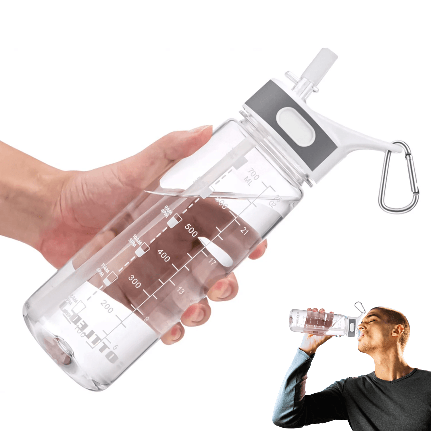 Drinks Bottle With Straw - Water Bottle with Straw and Time Marking, 800ml, Clear with Cleaning Kit Sports & Outdoor - Tophatter Daily Deals