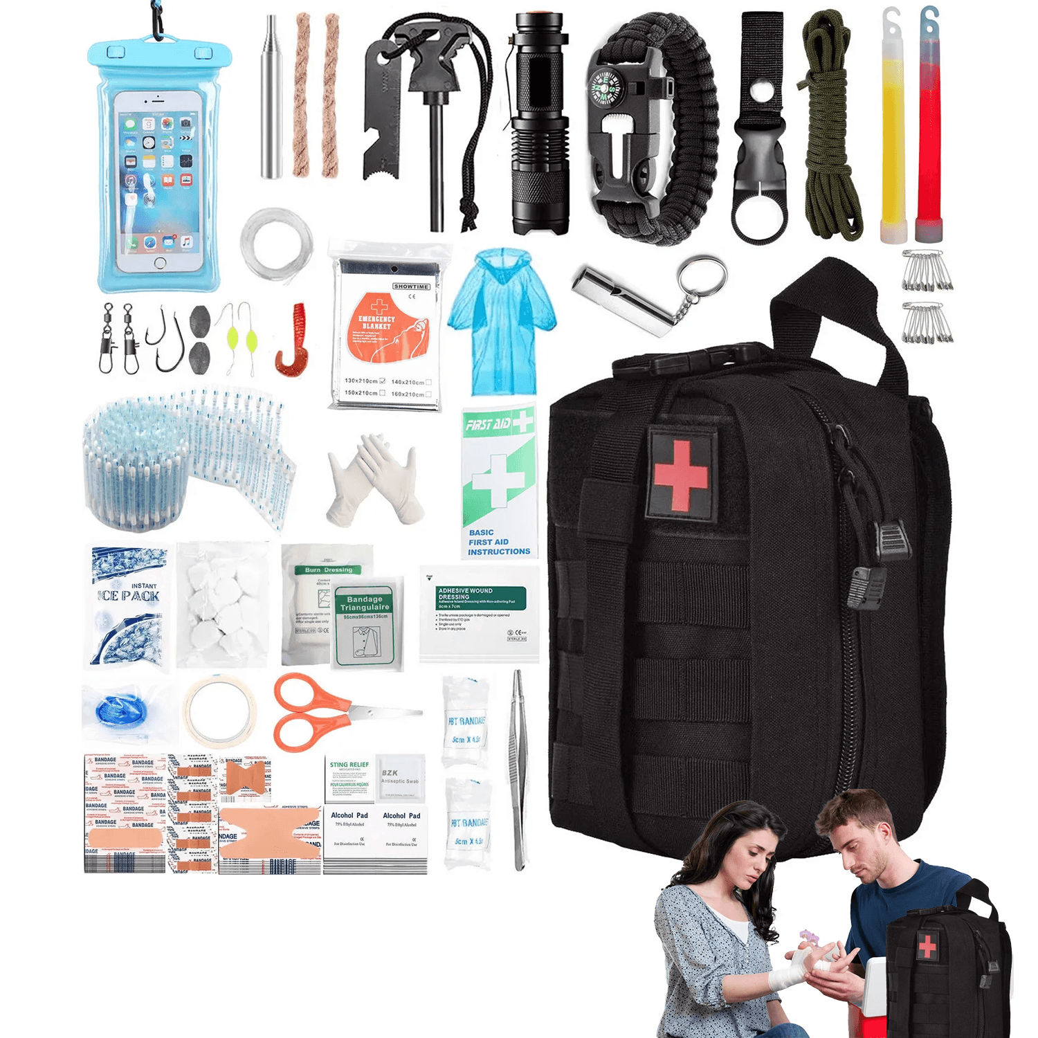 Hiking First Aid Kit UK - Survival Kit 147 First-Aid Kit Camping Hiking Military Emergency Hunting Fishing Mountain & Cycling - Tophatter Daily Deals