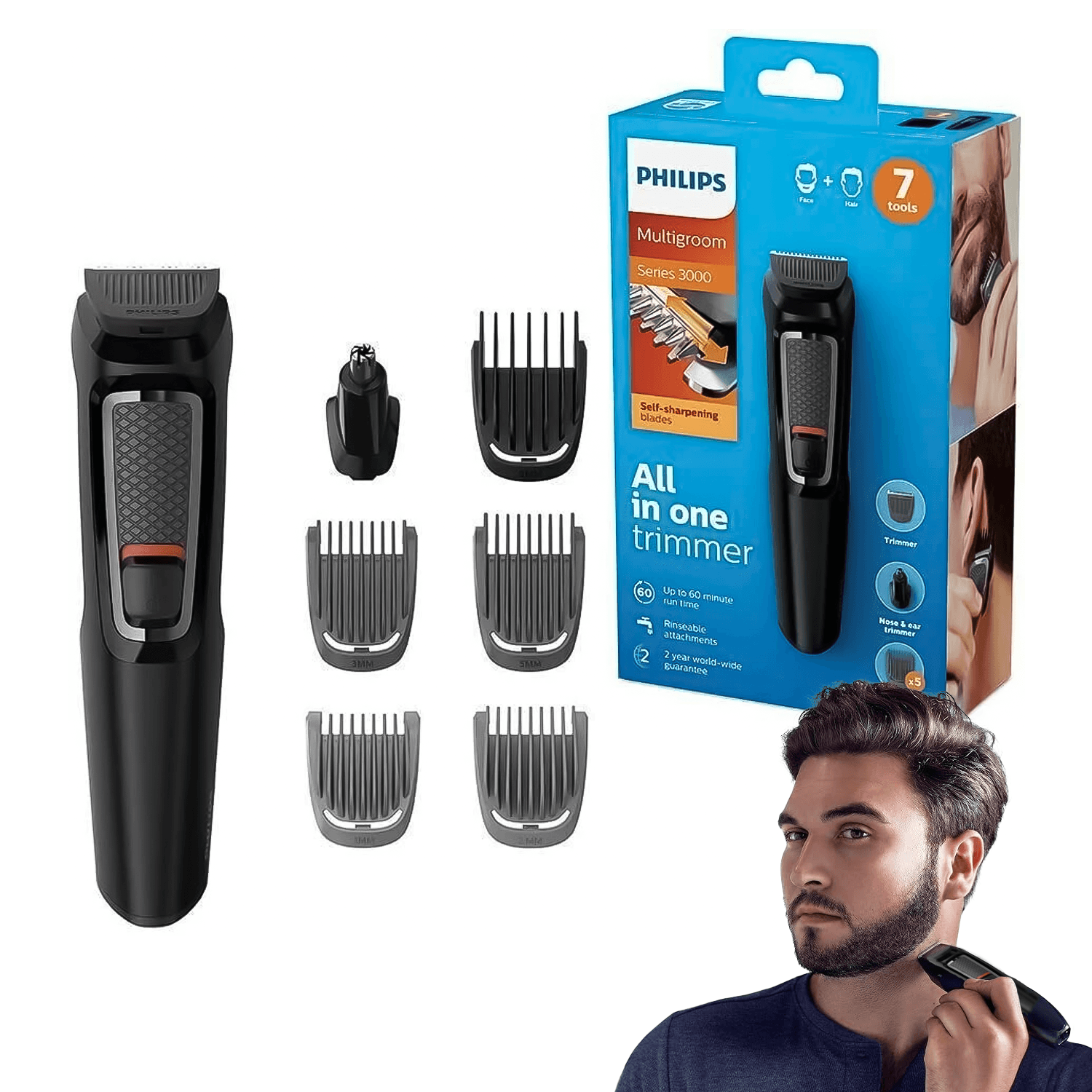 Beard Grooming Kit With Trimmer - 7 in 1 Mens Hair Clipper Cordless Electric Trimmer Shaver Rech Personal Care - Tophatter Daily Deals