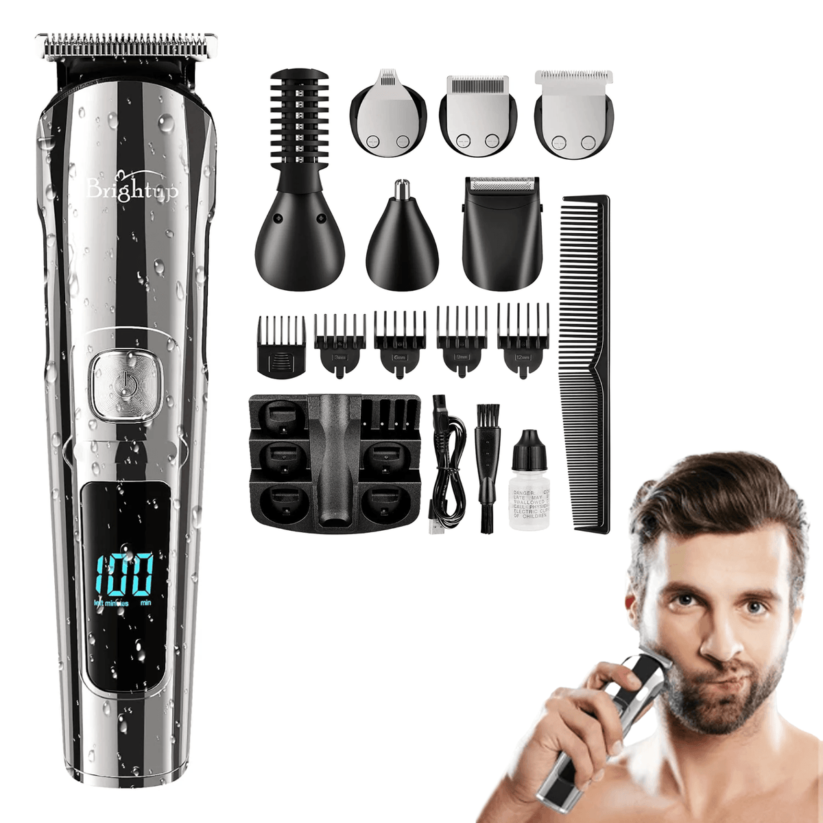 Beard Trimmer Rechargeable & Cordless Hair Clippers for Men-Waterproof Body Mustache Nose Ear Facial Cutting Groomer Personal Care - Tophatter Daily Deals