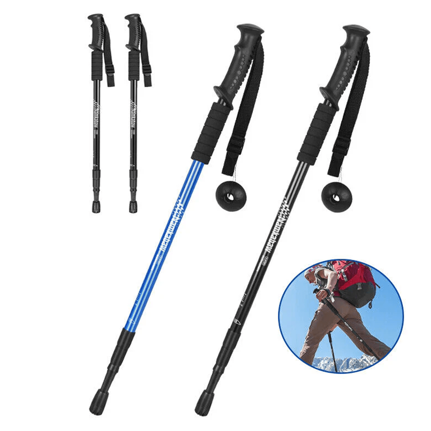 Anti-shock Walking Pole - 1 Pair Telescopic Walking Poles Sticks Extending Adjustable Antishock Hiking Mountain & Cycling - Tophatter Daily Deals
