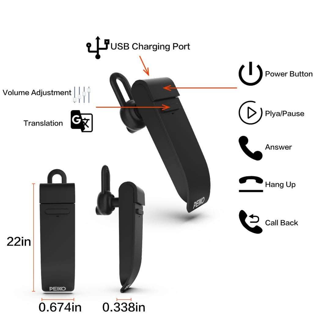 PEIKO World Language Translator Single Earbud – Real-Time Voice Translation In-Ear Headphones - Tophatter Daily Deals