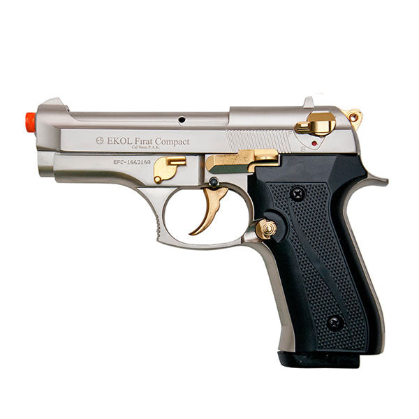 EKOL FIRAT V92F Compact Satin with Gold Fittings - 9mm Front Firing Blank Gun - Tophatter's Weapons'N'Deals Blank Firing Replica Guns - Tophatter Daily Deals