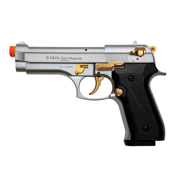 EKOL FIRAT V92F Magnum Nickel with Gold Fittings - Front Fire 9mm Blank Firing Guns - Tophatter's Weapons'N'Deals Blank Firing Replica Guns - Tophatter Daily Deals