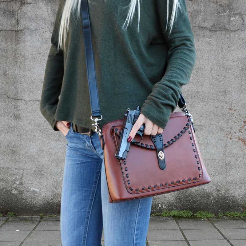 Concealed Carry Evelyn Leather Crossbody Lockable Handbag Handgun Purses - Tophatter Daily Deals
