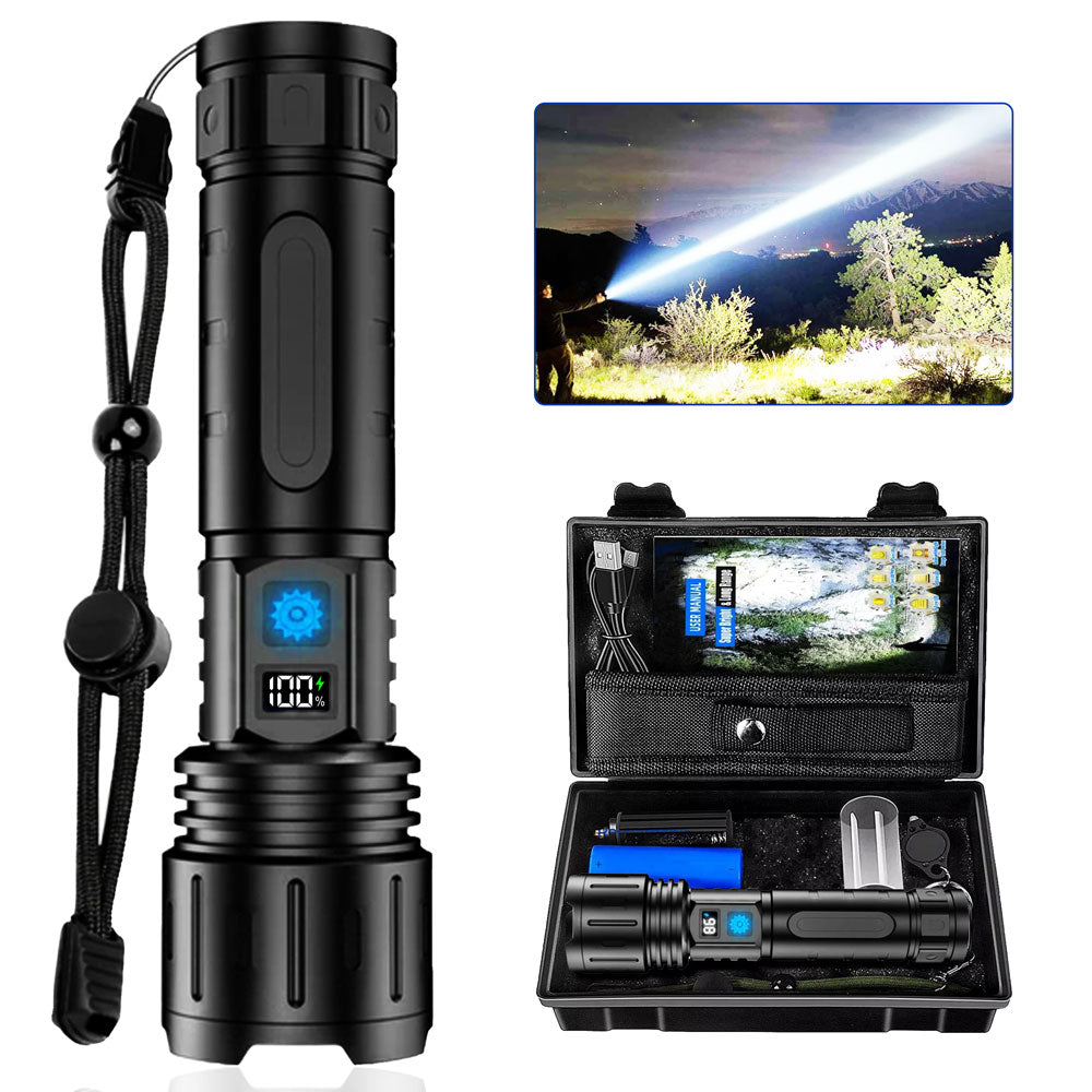 Flashlight 100K Lumens Rechargeable LED Waterproof Camping - Tophatter Daily Deals