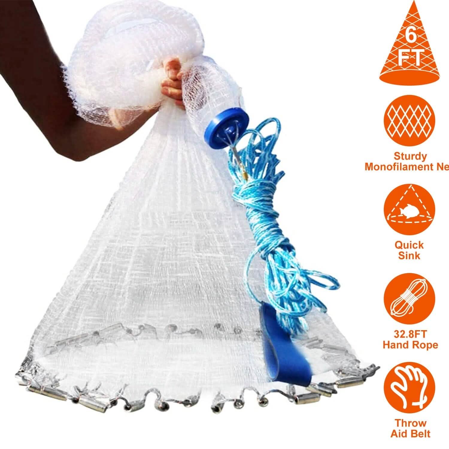 Fishing Cast Net Bait Trap Heavy Duty Outdoor Recreation - Tophatter Daily Deals