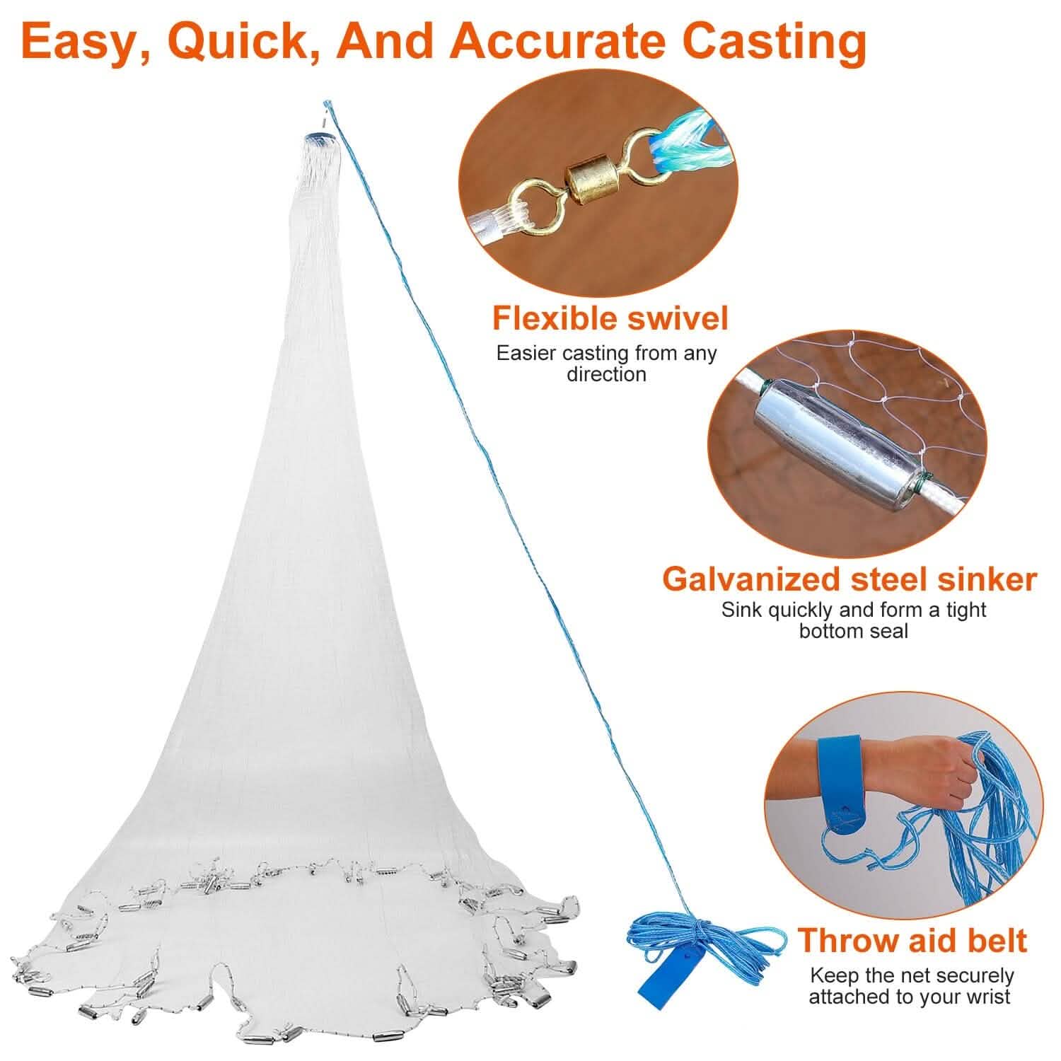 Fishing Cast Net Bait Trap Heavy Duty Outdoor Recreation - Tophatter Daily Deals