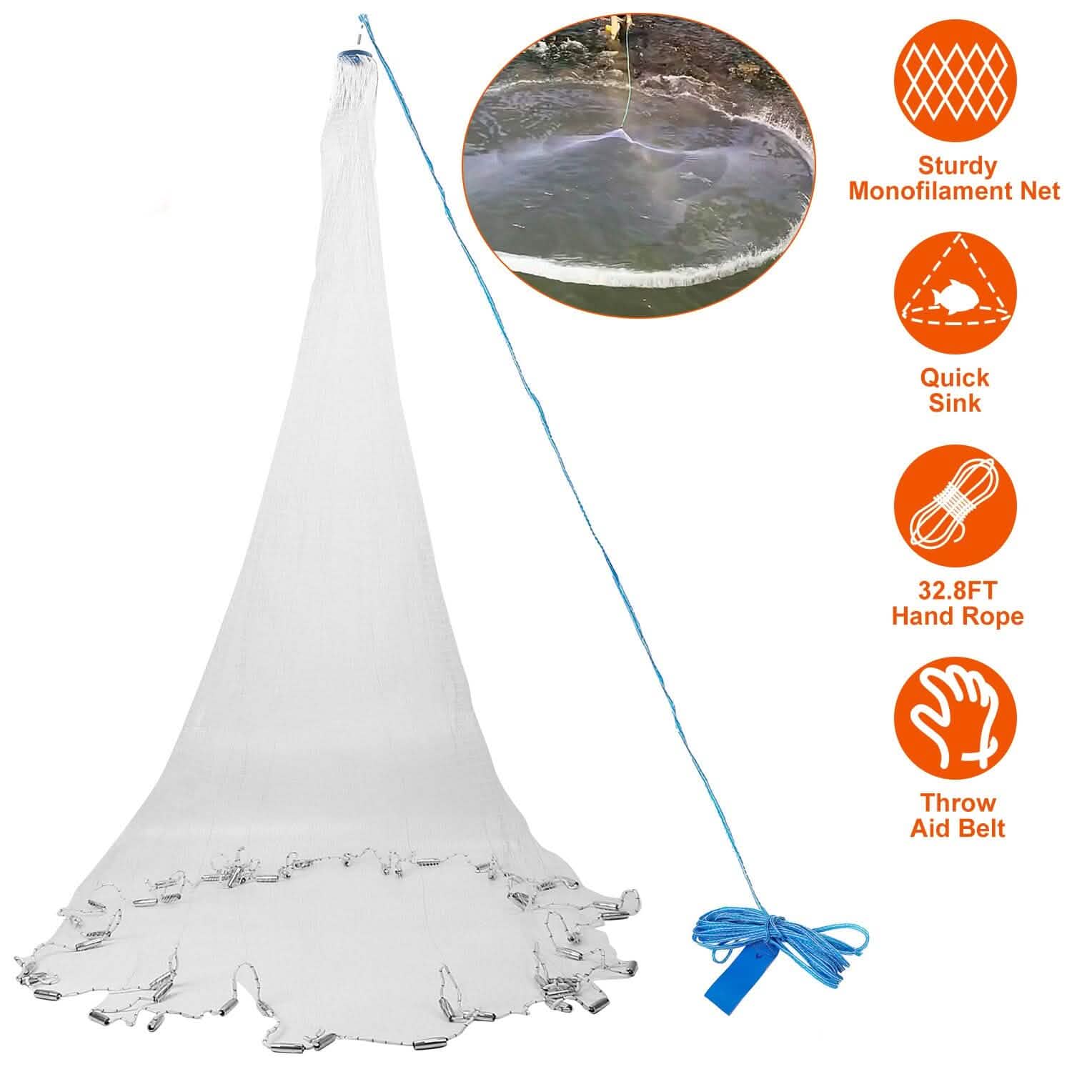 Fishing Cast Net Bait Trap Heavy Duty Outdoor Recreation - Tophatter Daily Deals