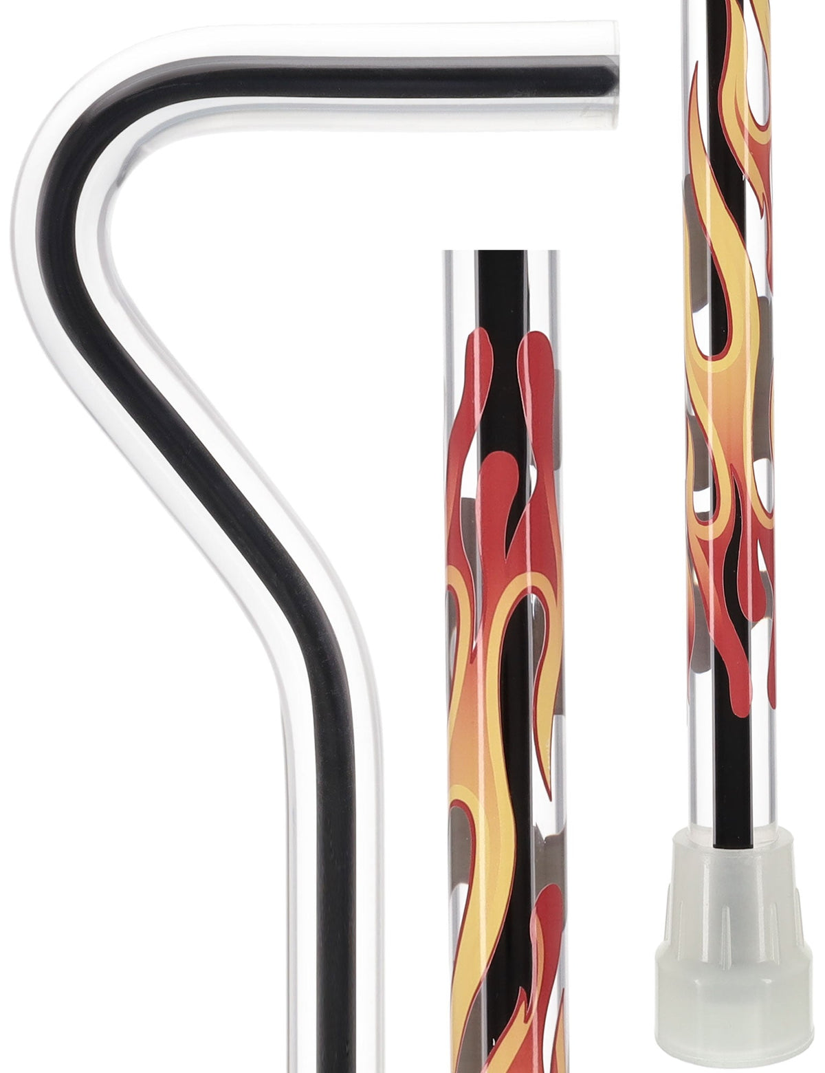 Dr. House Inspired Flame Cane - Clear Acrylic, Black Stripe Flame Contemporary Angled Clear Lucite Walking Canes - Tophatter Daily Deals
