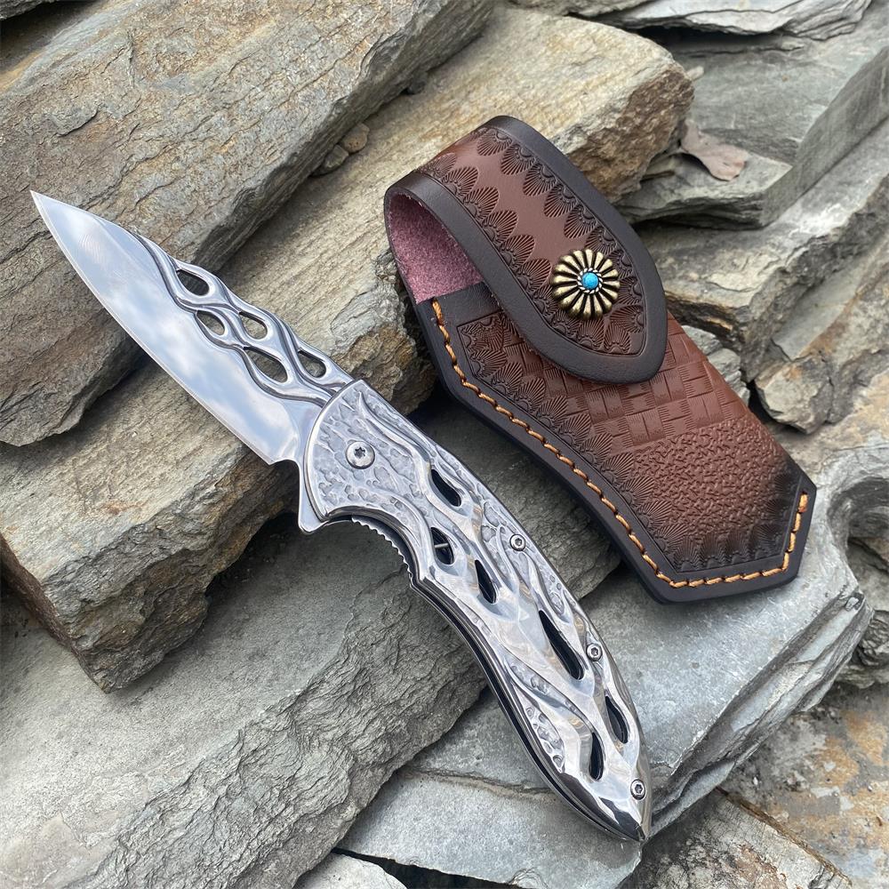 Fantastic Flame Shape Folding Knife Silver & Case - Tophatter Daily Deals