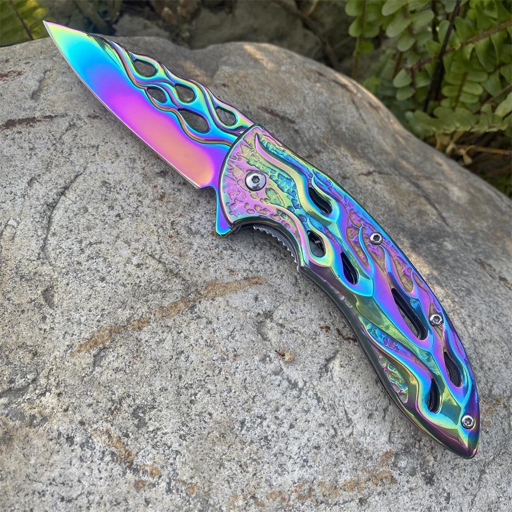 Fantastic Flame Shape Folding Knife Rainbow - Tophatter Daily Deals
