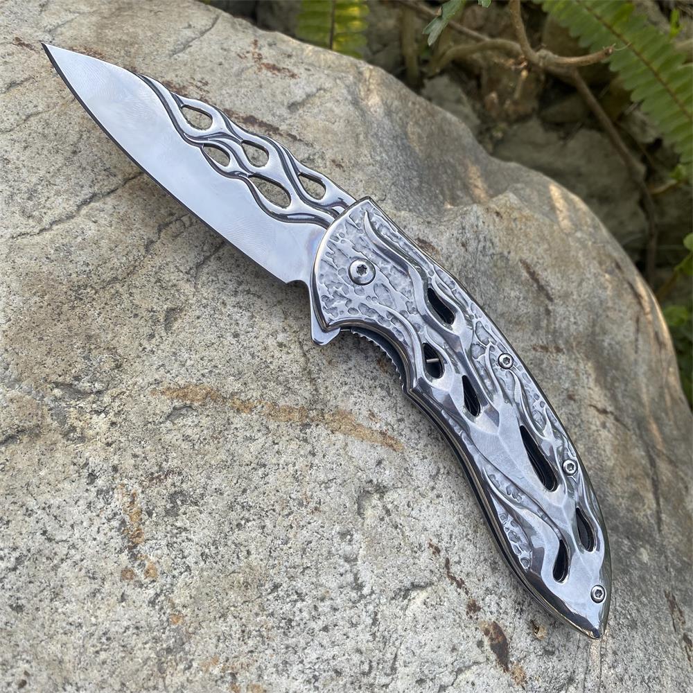 Fantastic Flame Shape Folding Knife Silver - Tophatter Daily Deals