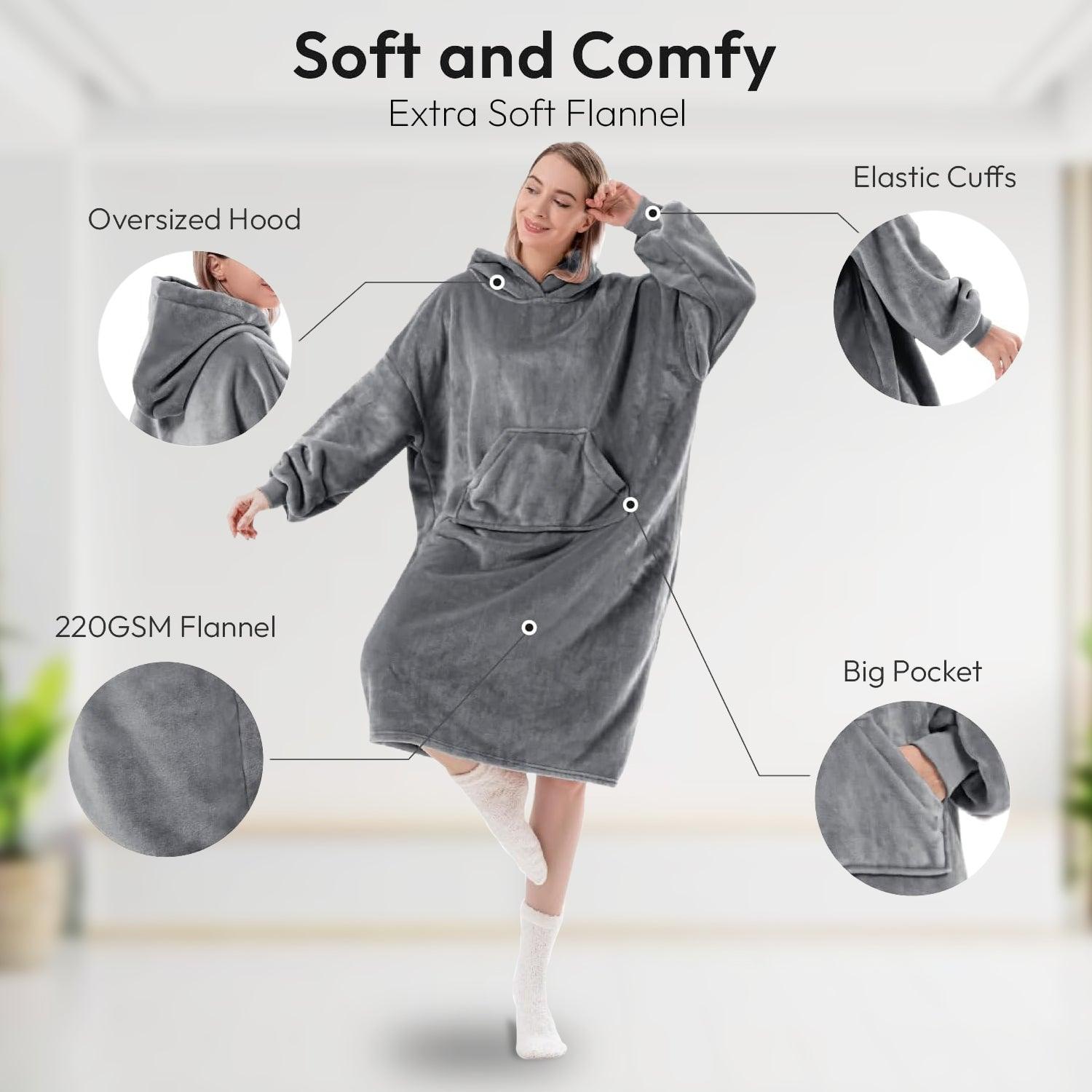 Oversized Blanket Hoodie - Super Soft Warm Cozy Snuggle Hoodie | Thick Flannel Sherpa Hoodie Blanket with Sleeves and Giant Pocket Winter Warm - Tophatter Daily Deals