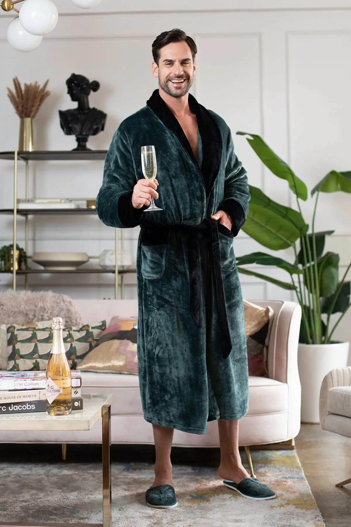 Cozy Mens Plush Robes – Built for Comfort, Designed to Last Shawl Green Black Everything Else - Tophatter Daily Deals