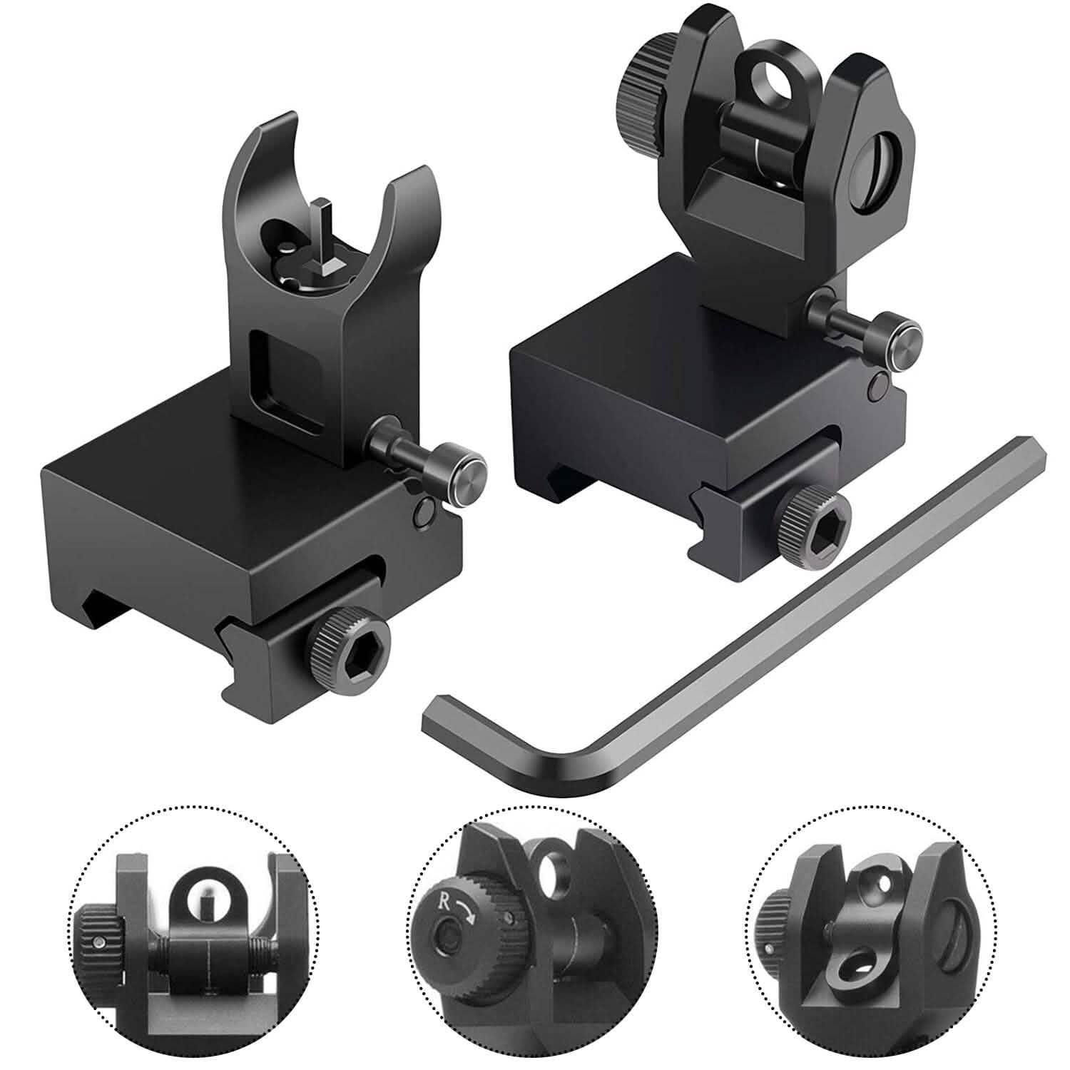 Flip Up Rear Front Aluminum Alloy Tactical Sight Set Tactical & Self Defense - Tophatter Daily Deals