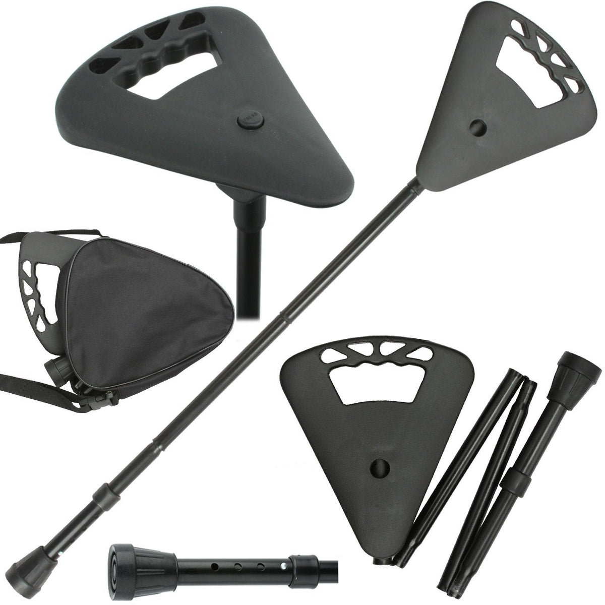 FlipStick Foldable Adjustable Seat Cane with Bag, Available in Black, Blue, and Red Black Sitting Canes - Tophatter Daily Deals