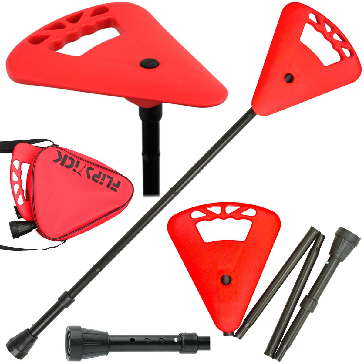 FlipStick Foldable Adjustable Seat Cane with Bag, Available in Black, Blue, and Red Red Sitting Canes - Tophatter Daily Deals