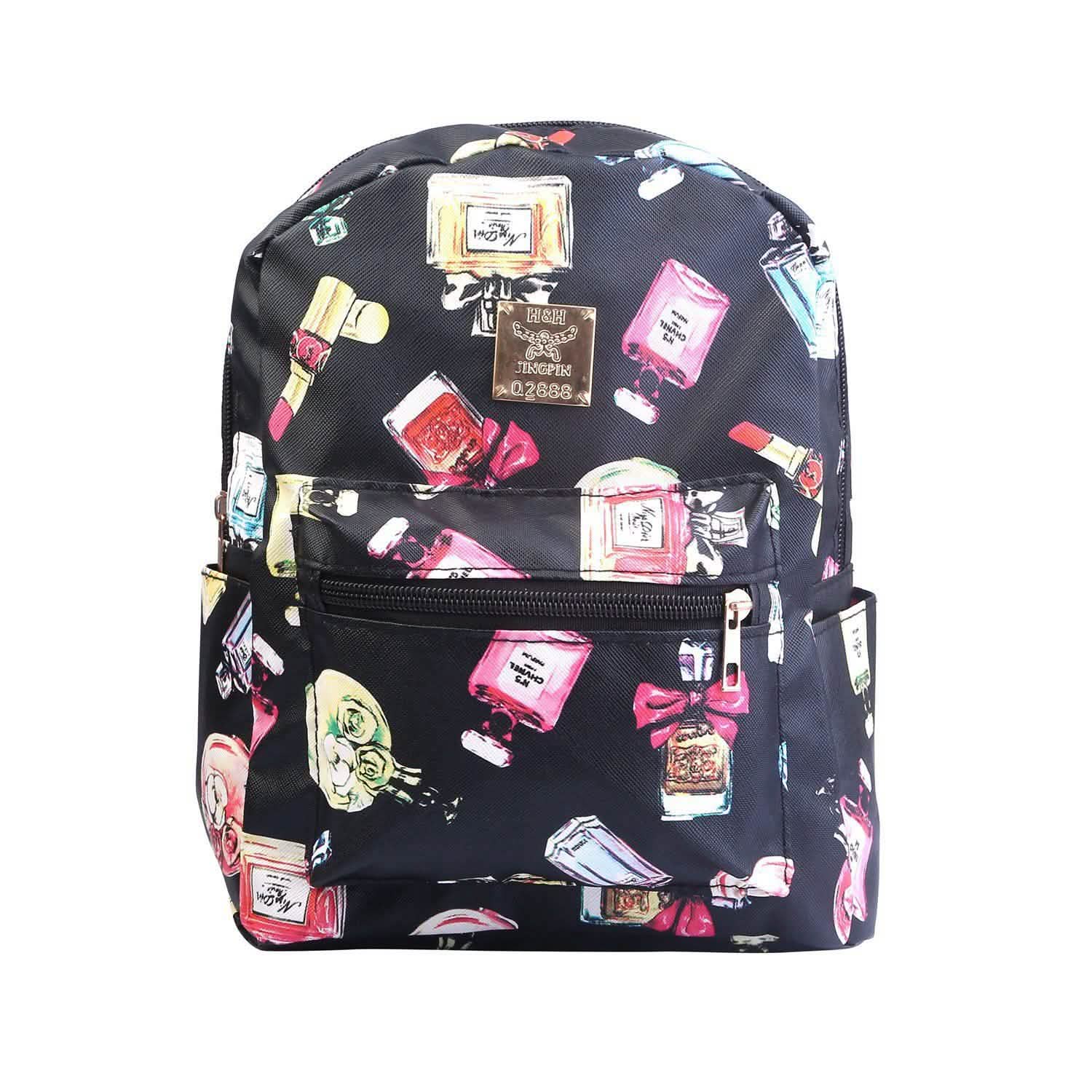 Floral Print Backpack Waterproof Knapsack Black Handbags & Wallets - Tophatter Daily Deals