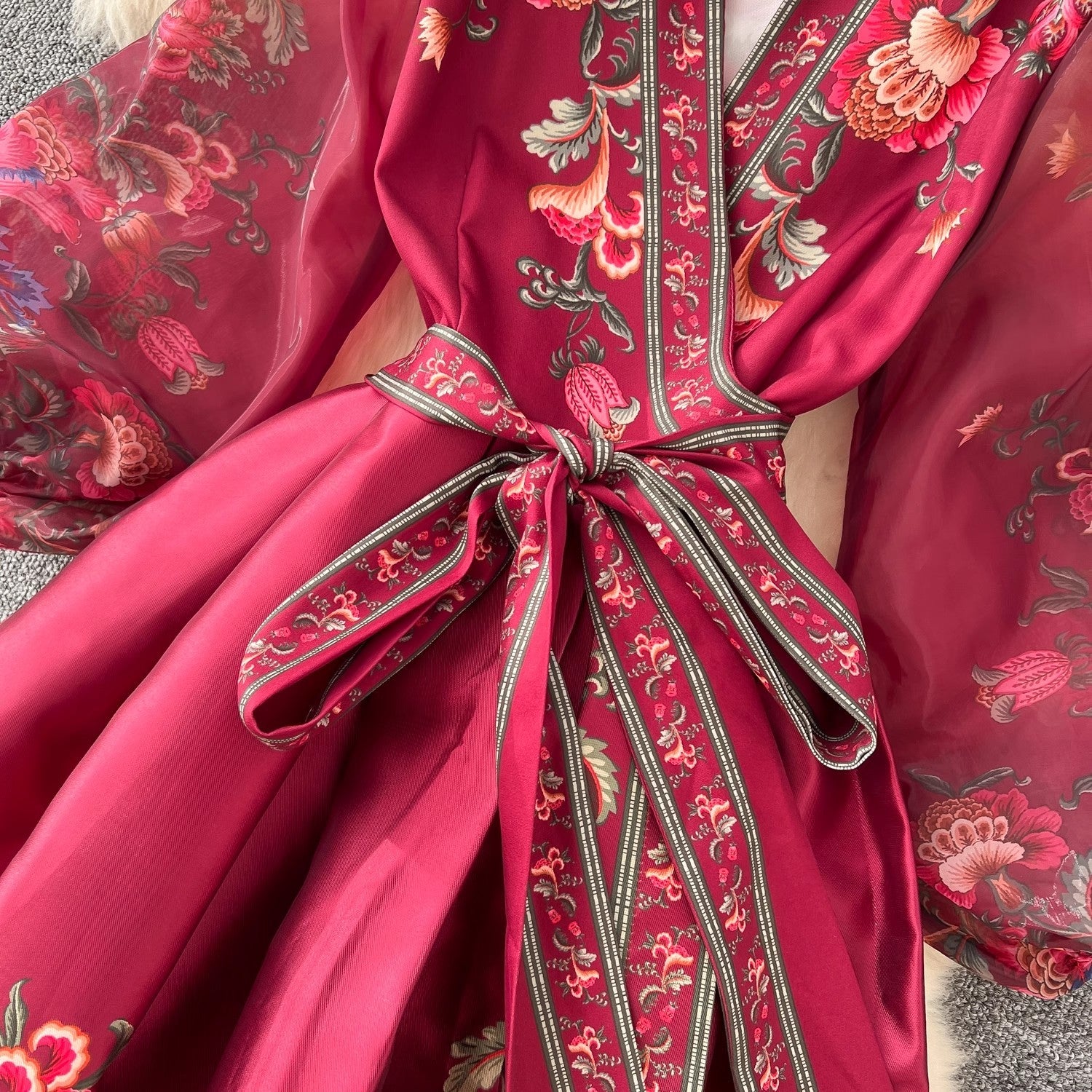 Retro Floral Print Bandage Lace Up Wrap Long Dress Maxi Dresses - Tophatter Daily Deals