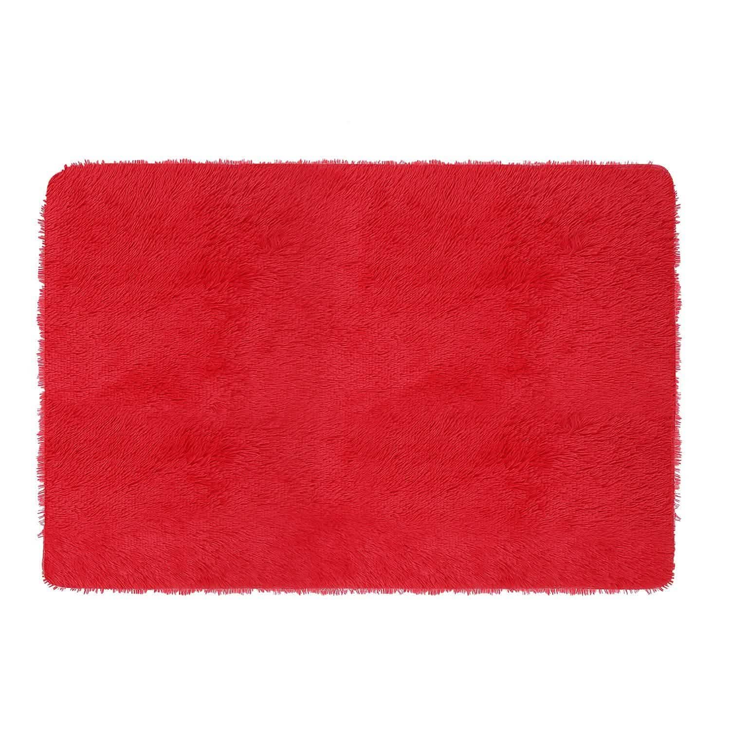 Fluffy Bedroom Anti-Skid Rug Red Furniture & Decor - Tophatter Daily Deals