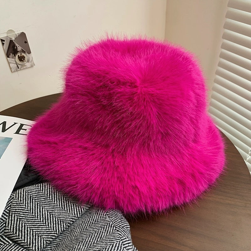 Fluffy Faux Fur Warm Thick Plush Women Hot Pink Cap - Tophatter Daily Deals