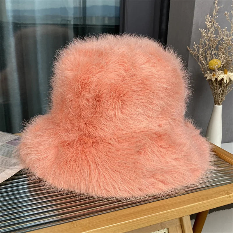Fluffy Faux Fur Warm Thick Plush Women Orange Cap - Tophatter Daily Deals