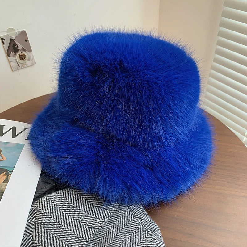 Fluffy Faux Fur Warm Thick Plush Women Treasure Blue Cap - Tophatter Daily Deals