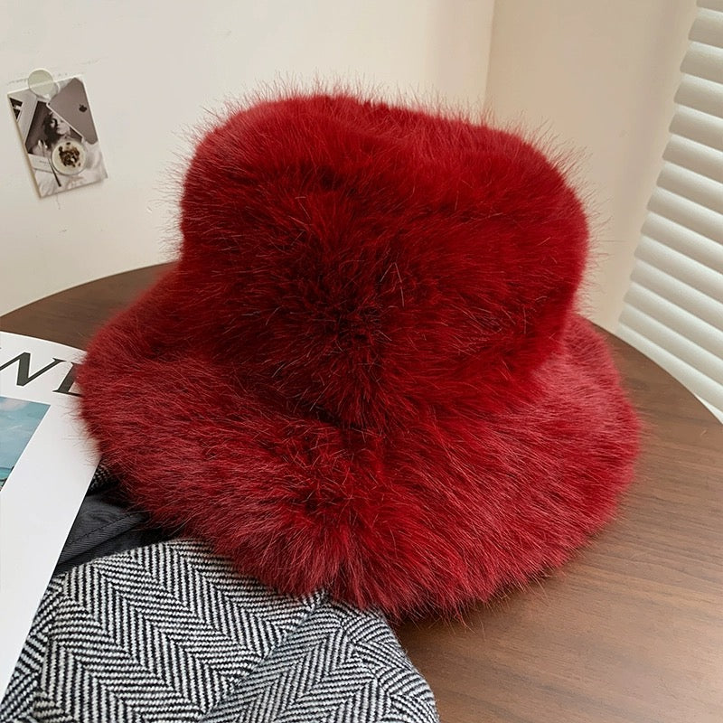 Fluffy Faux Fur Warm Thick Plush Women Wine Red Cap - Tophatter Daily Deals