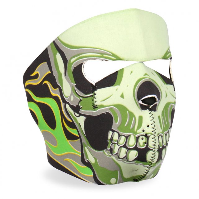 Hot Leathers Green Goblin Skull Neoprene Face Mask Neon Flames Face Mask Neoprene - Tophatter Daily Deals
