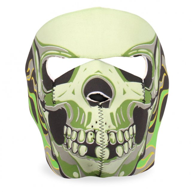 Hot Leathers Green Goblin Skull Neoprene Face Mask Neon Flames Face Mask Neoprene - Tophatter Daily Deals